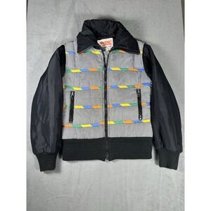 VTG 80s Topher Stitch Quilted Jacket Women's 10/12 Black Patterned Puffer